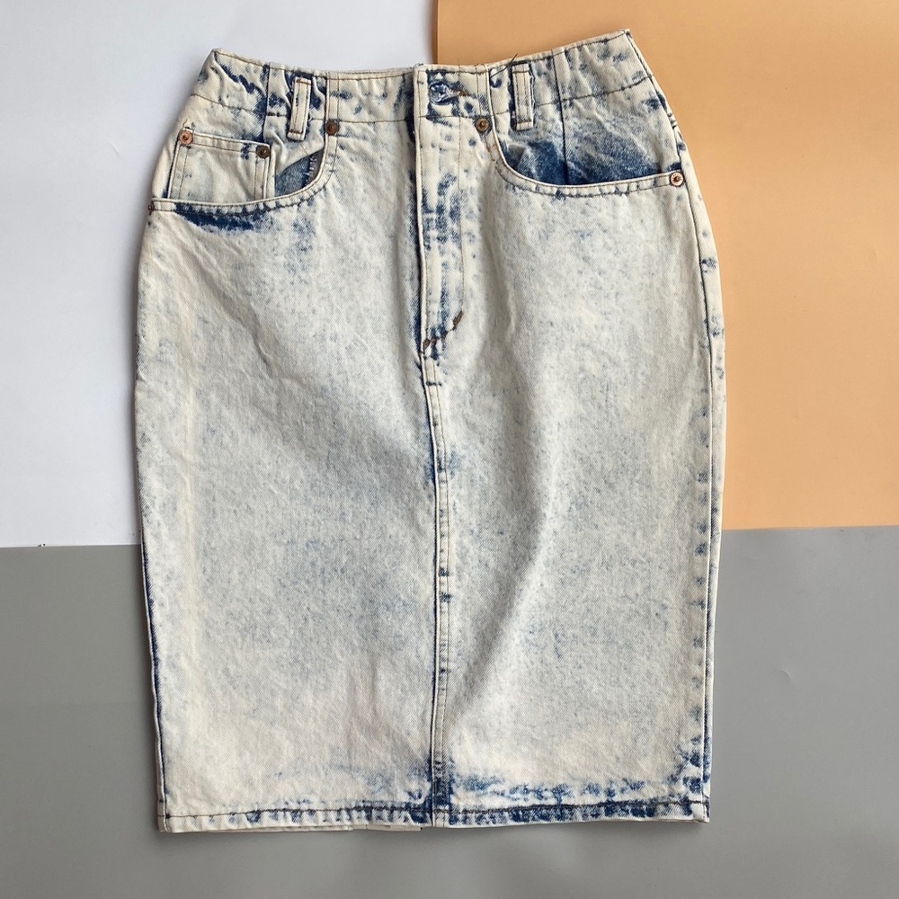 Palmettos Vintage Denim Pencil Skirt - Blue Acid Wash